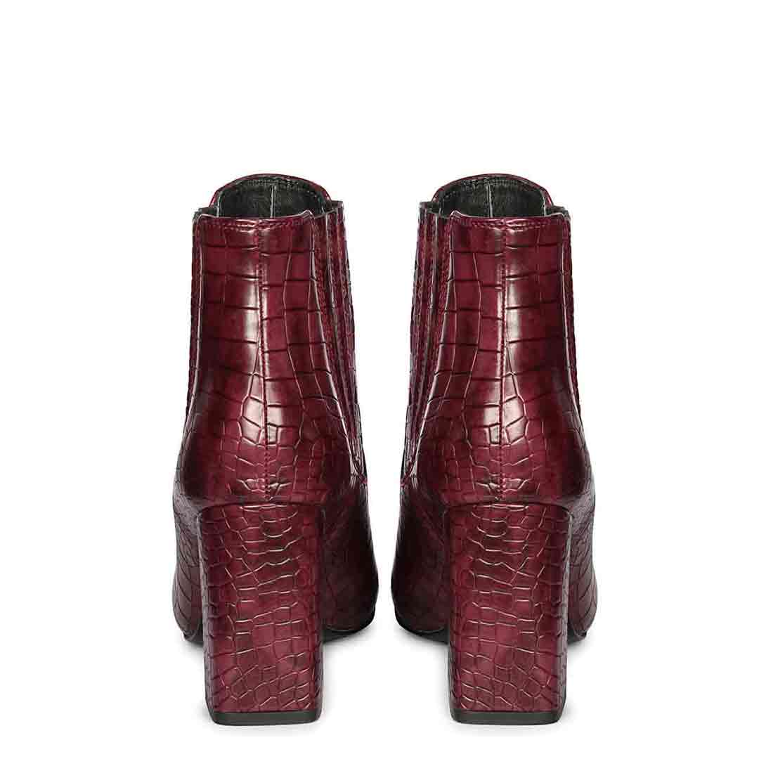 Saint Edwina Burgundy Croc Embossed Vegan Leather Ankle Boots