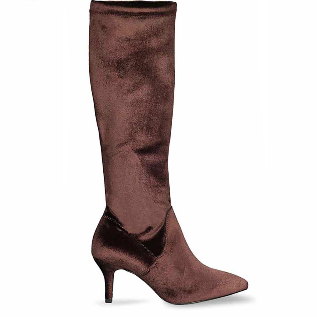 Saint Jemima Bordo Stretch Velvet Knee High Stiletto Boots