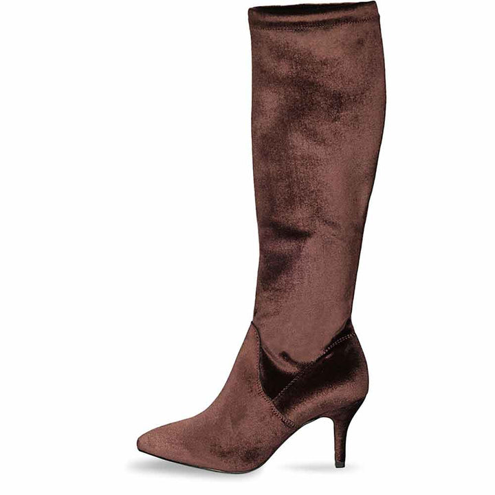 Saint Jemima Bordo Stretch Velvet Knee High Stiletto Boots