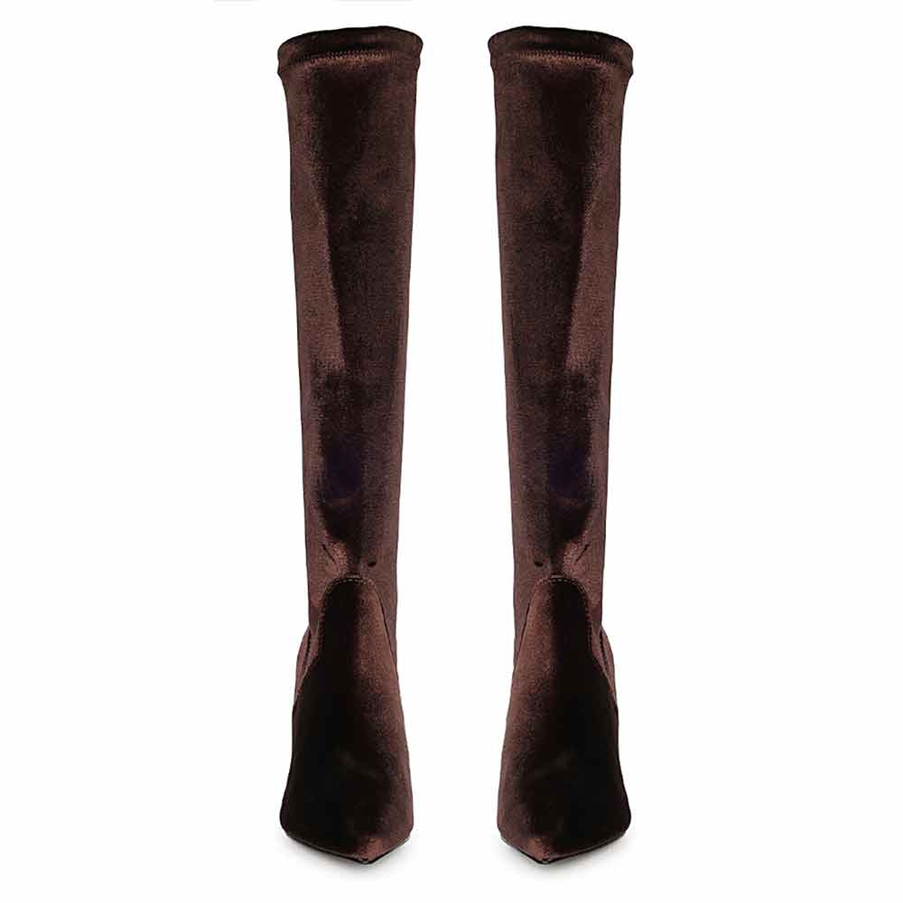 Saint Jemima Bordo Stretch Velvet Knee High Stiletto Boots