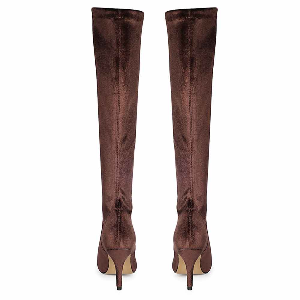 Saint Jemima Bordo Stretch Velvet Knee High Stiletto Boots