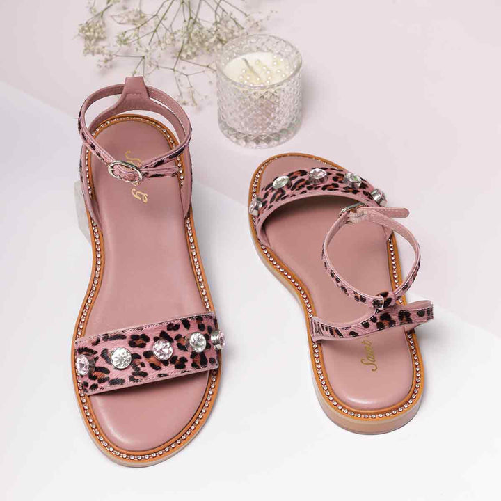 Saint Izola Stone Pink Leo Print Leather Sandals