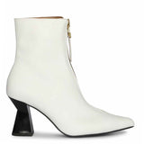 Saint Rose White Leather Front Zipper Pointed Toe Heel Boots