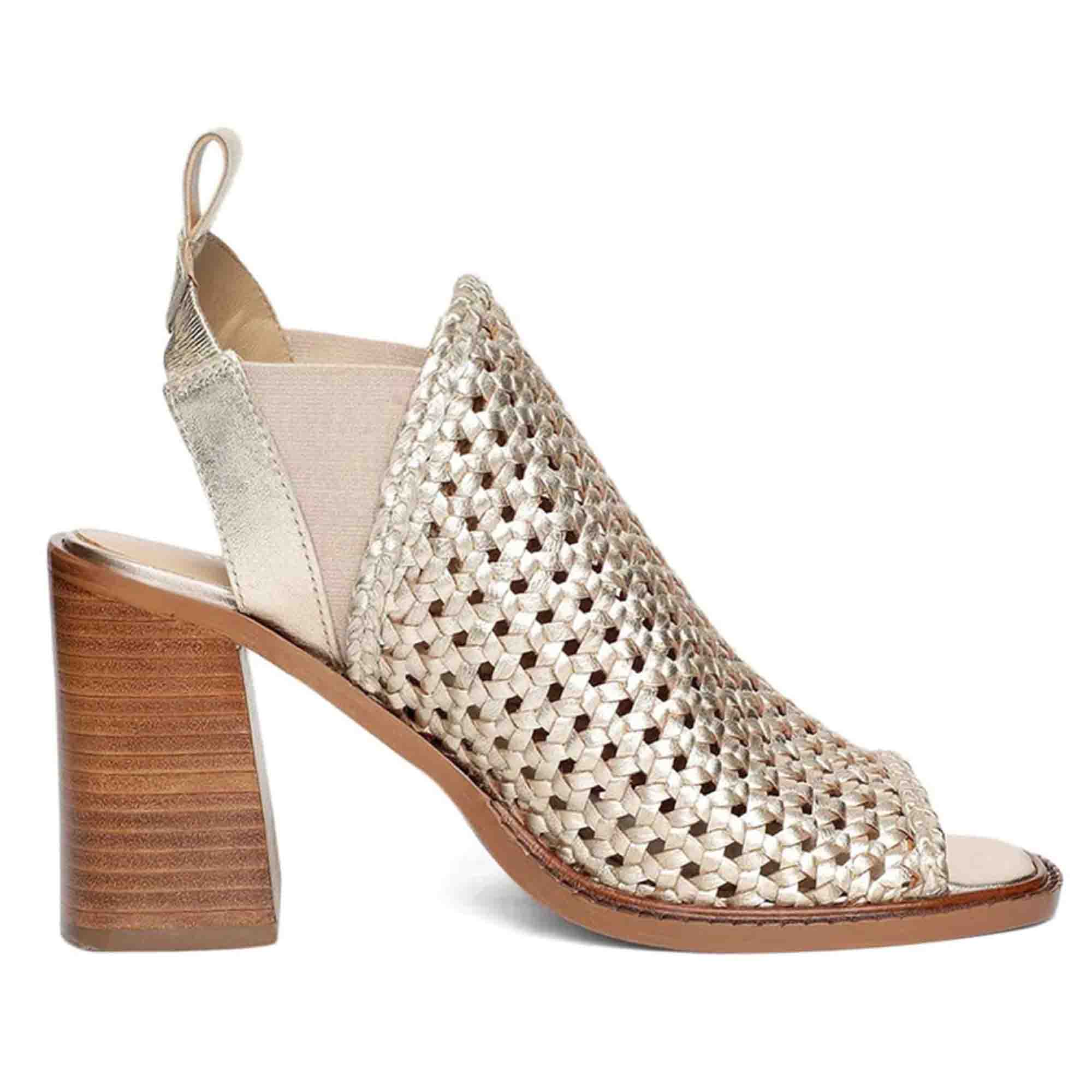 Saint Bella Gold Woven Leather Block Heels – SaintG India