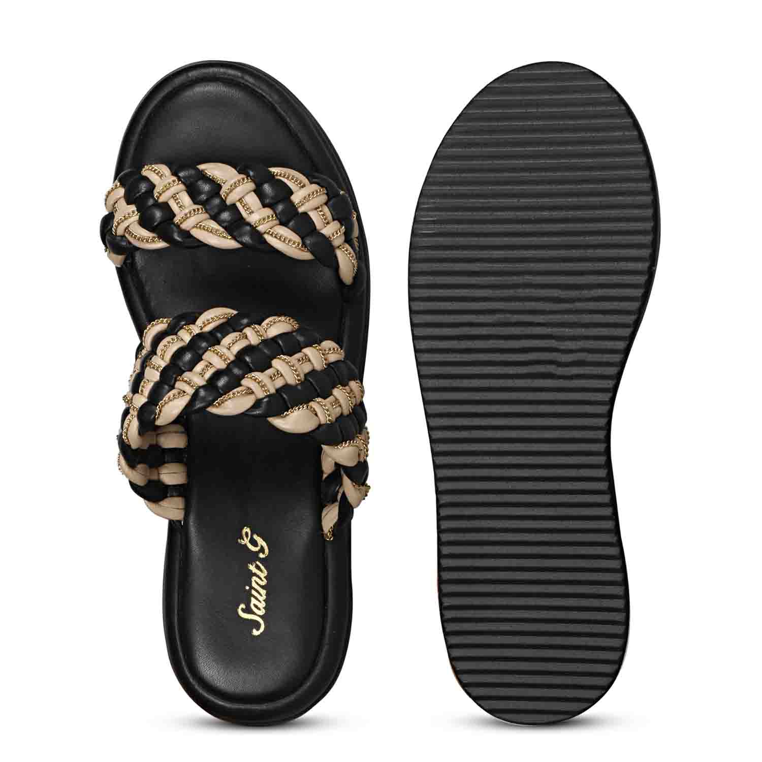 Black platform sandal elastic