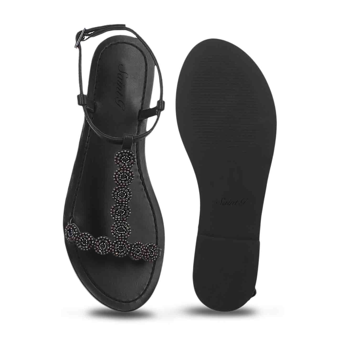 Buy Shoetopia Cross Strap Black Flat Sandals For Women & Girls /UK3 at  Amazon.in