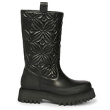 Megan Flower Cushion Quilted Pull On Calf Boots