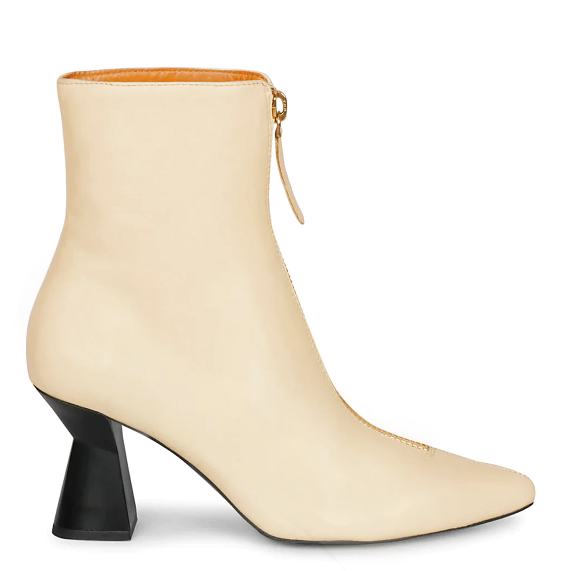 Saint Rose Off White Leather Front Zipper Pointed Toe Heel Boots SaintG India