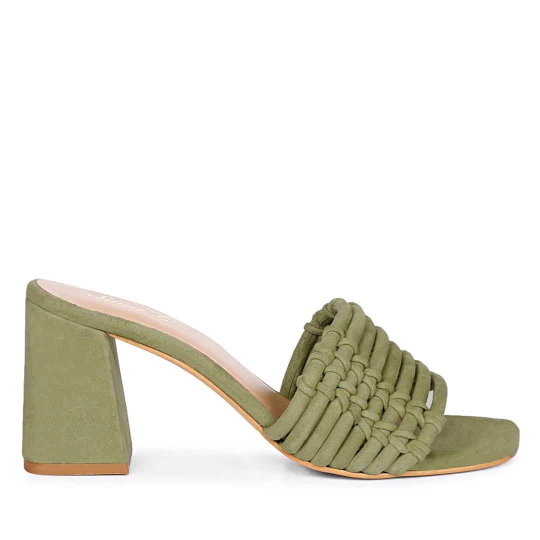 Green suede block heels new arrivals