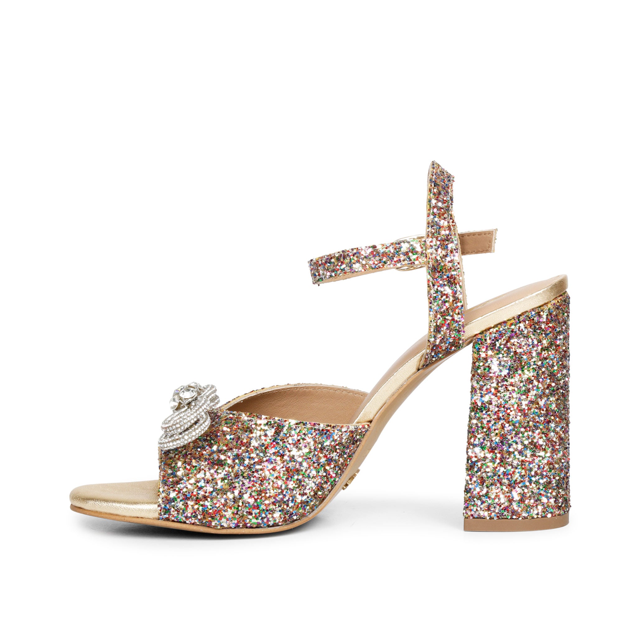 White glitter block cheap heels