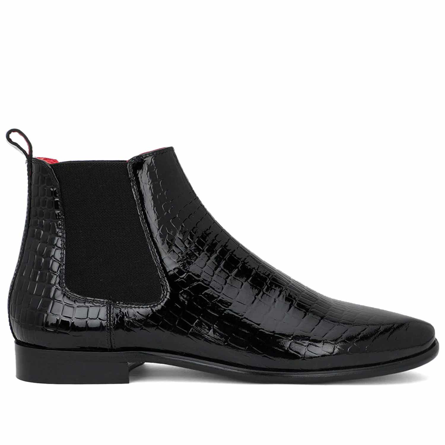 Black patent deals croc chelsea boots