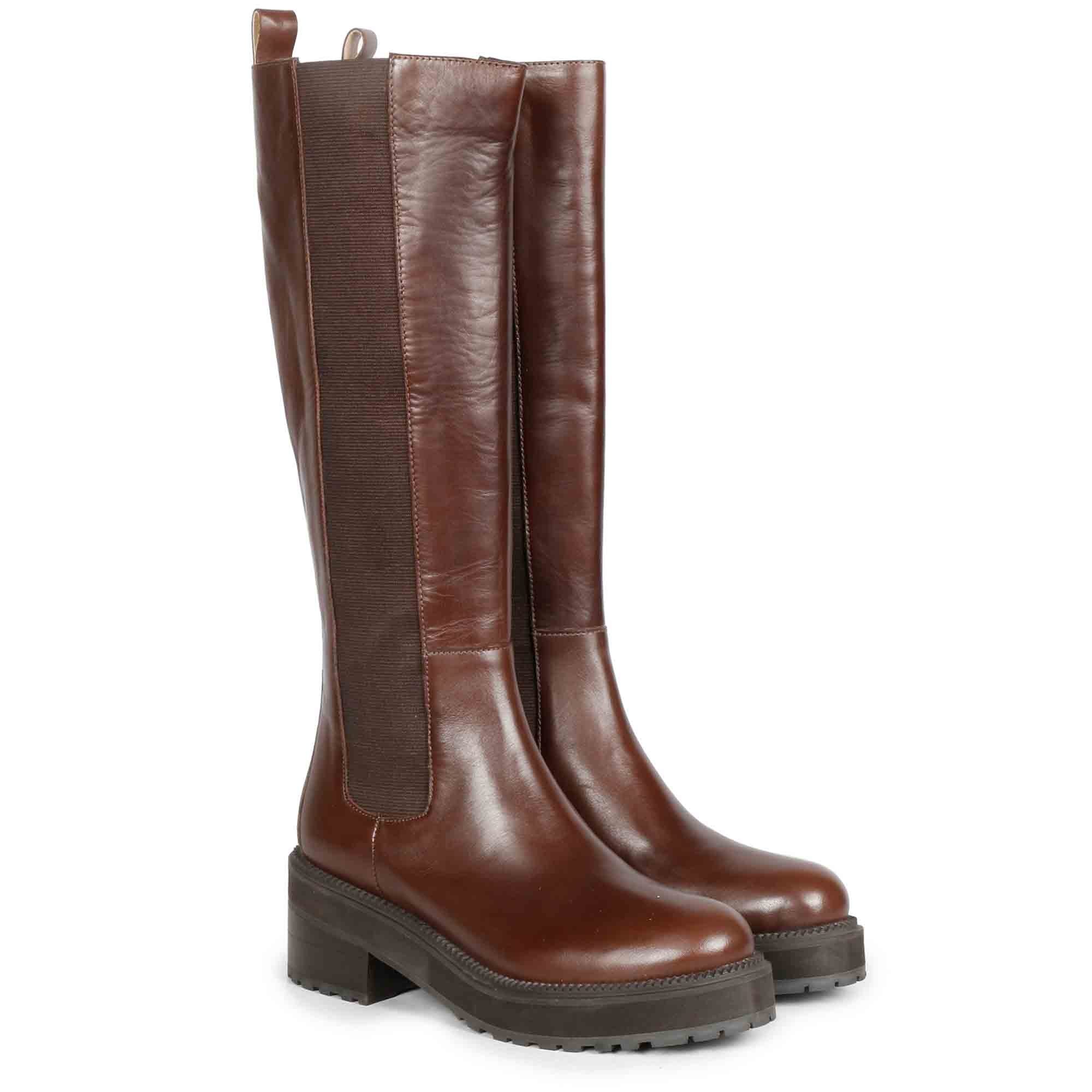 Long brown boots best sale