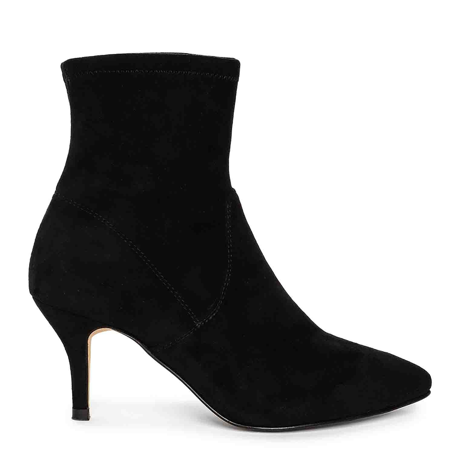 Saint Jemima Black Stretch Suede Heel Ankle Boots SaintG India