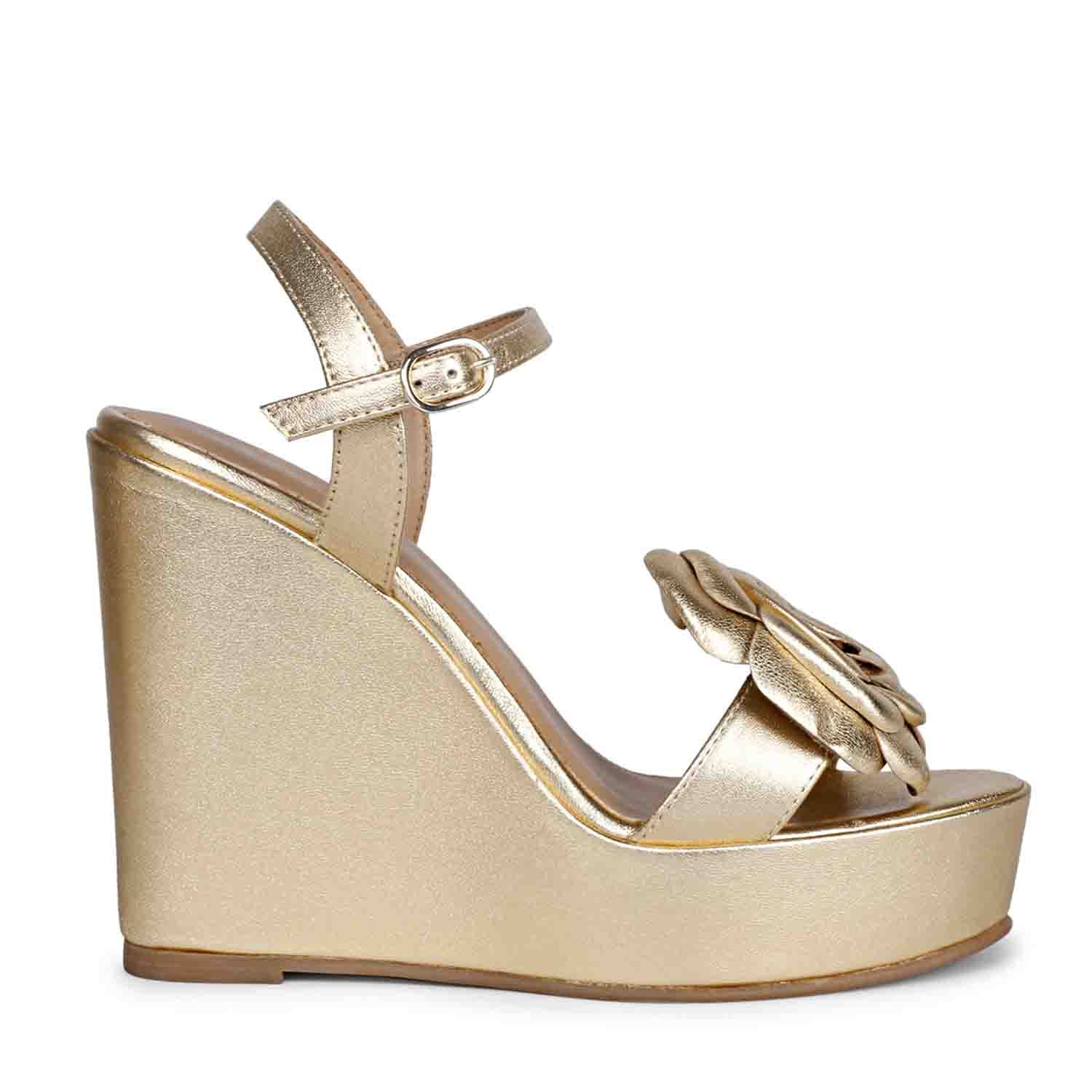 Nine West ELLIANNA Sz 7.5 Metallic Bronze wedge Ankle strap sandal heels  NWOB | eBay