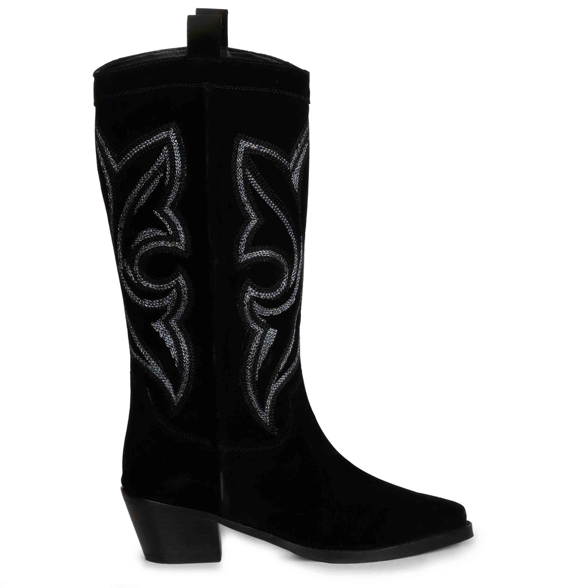 Black and fashion white cowboy boots