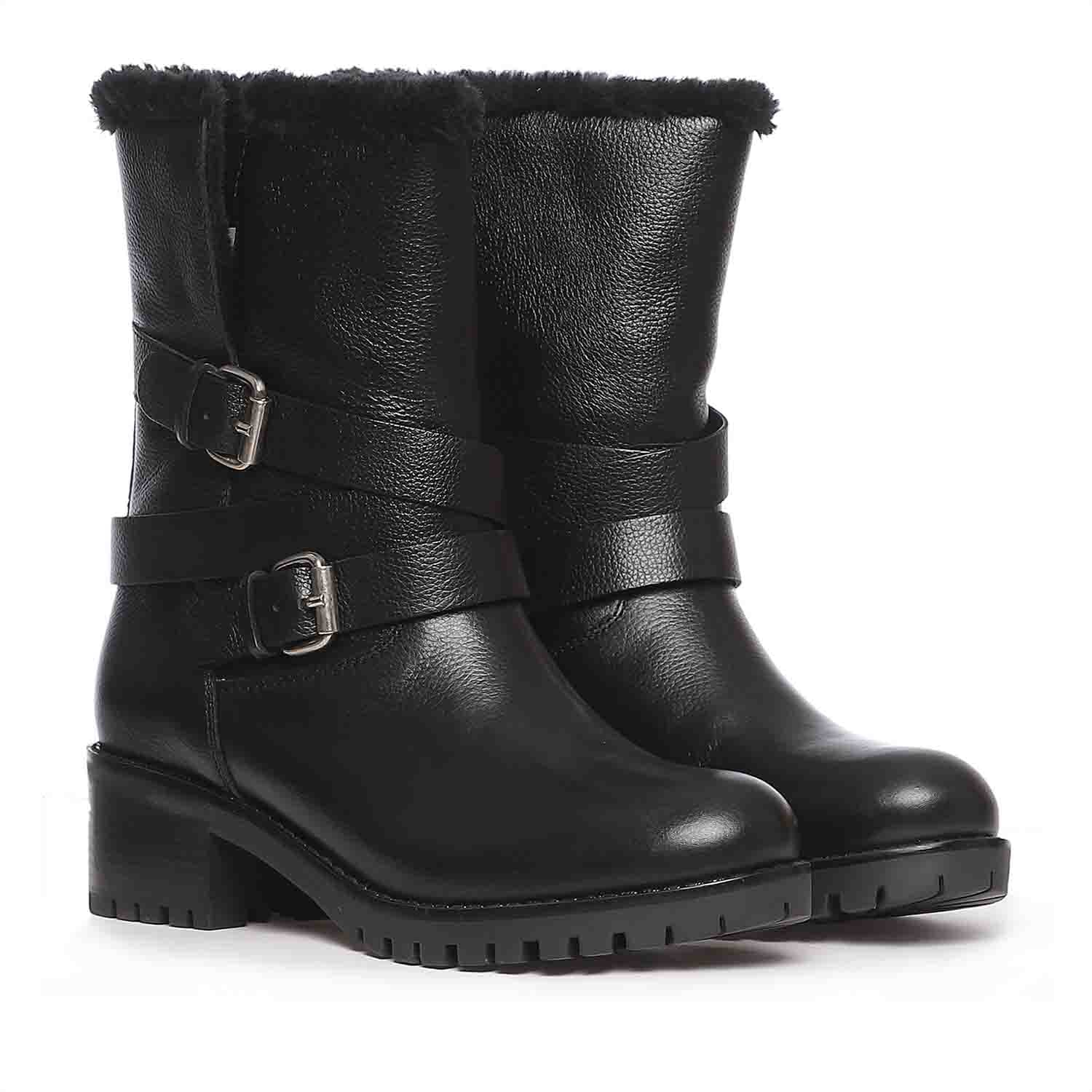 Outlet BP black leather buckle booties